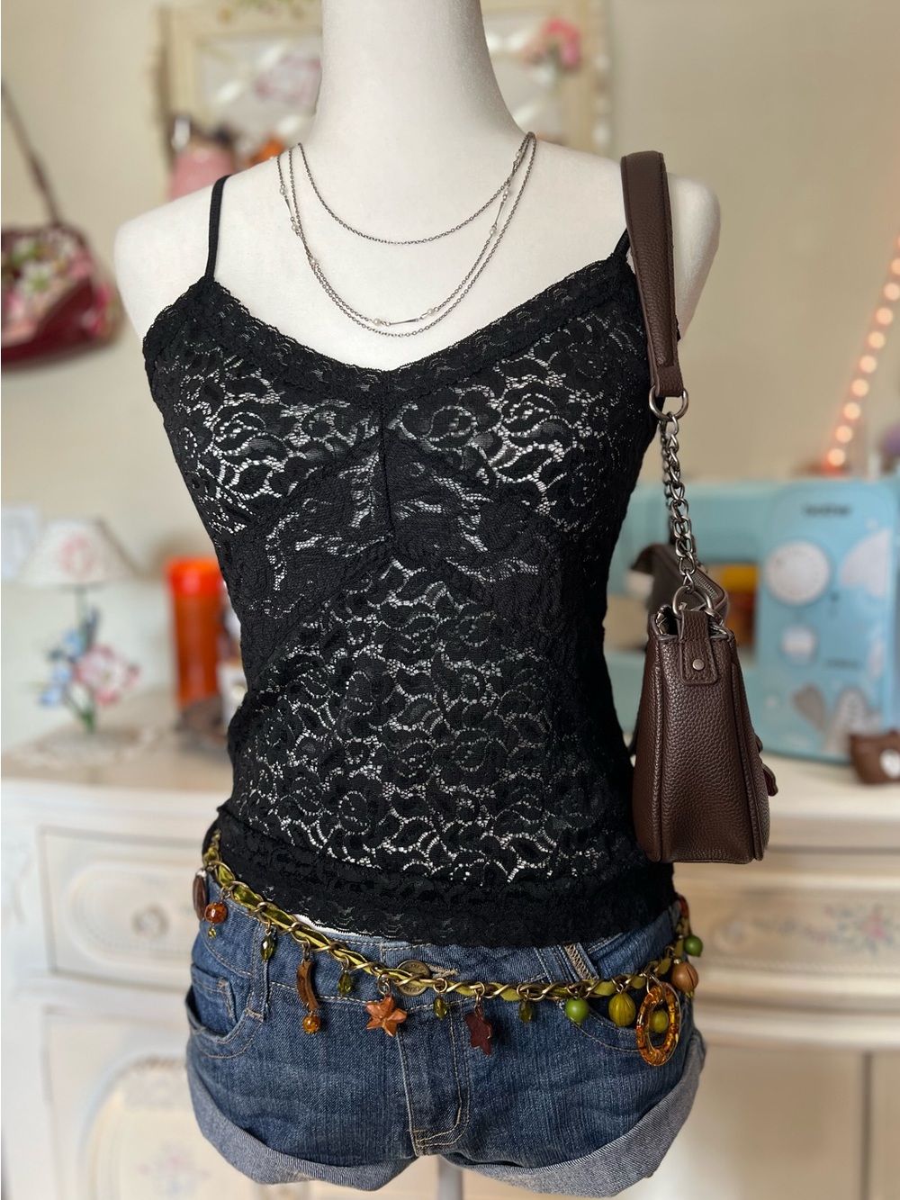 Women's Black Lace Camisole - Elegant Spaghetti Strap Top